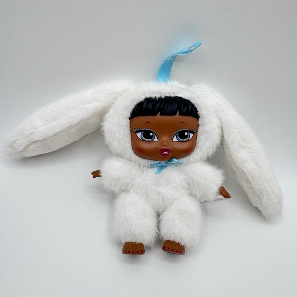 Bratz Soft Cuddlez Bunny Boo Sasha Bag Charm 6in Doll Black Hair Blue Eyes